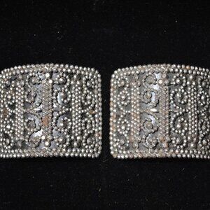 Pair of Antique Large Cut Steel Buckles with Leather Backing